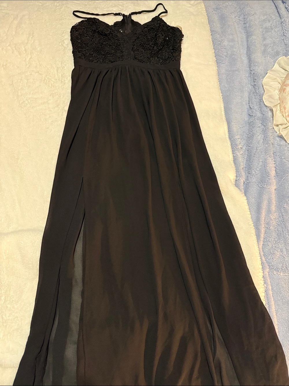 No Boundaries Black Strapless Lace Bodice Maxi Dress